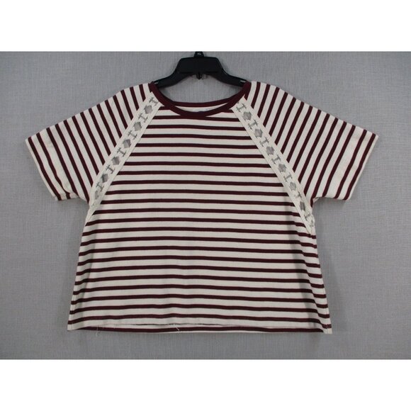 Old Navy Burgundy Striped Raglan Sleeve Casual Top Xl Womens Cotton Blend - Picture 1 of 6